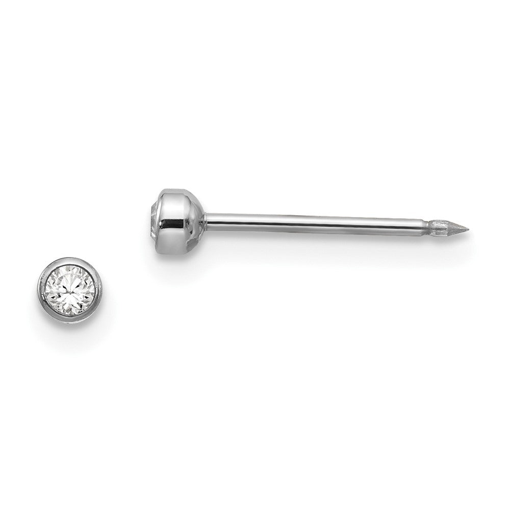 Piercing only 14k White 3mm Crystal Bezel Earrings