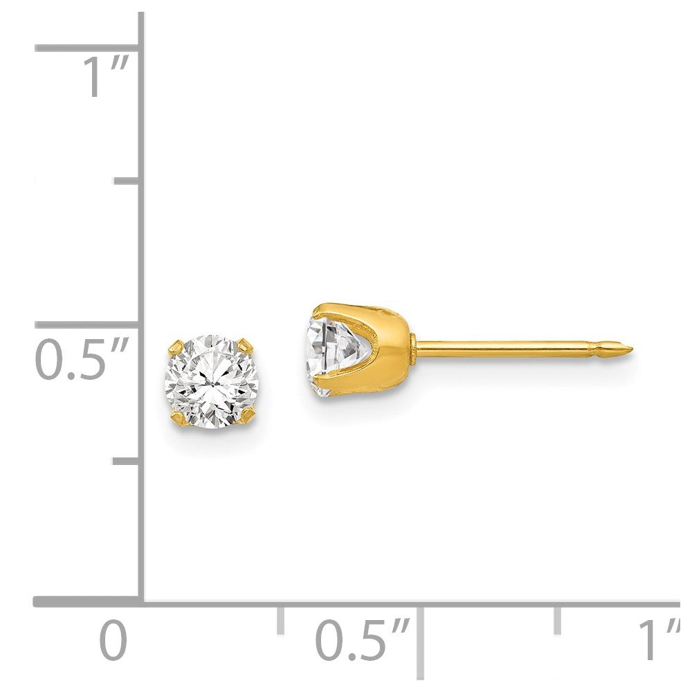 Piercing only Stainless Steel 24K Gold-plated 5mm CZ Post Earrings