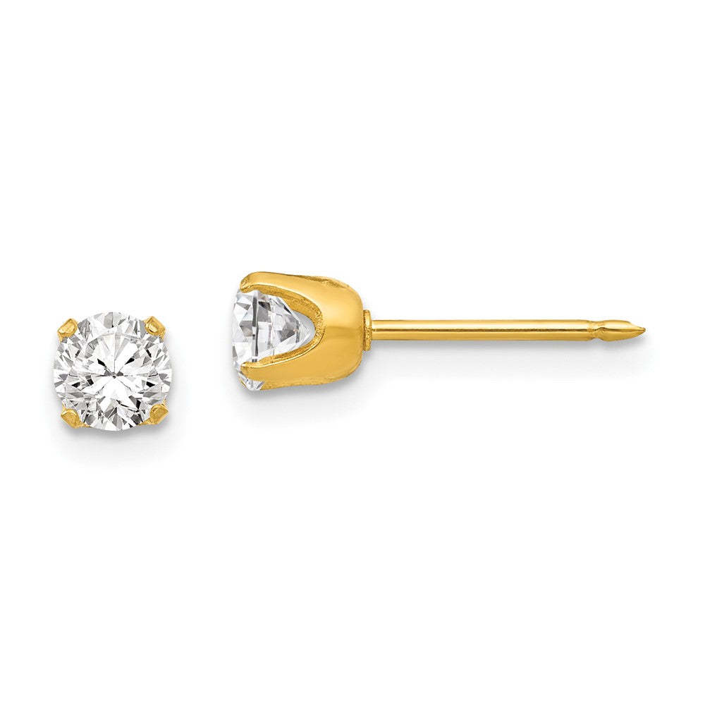 Piercing only Stainless Steel 24K Gold-plated 5mm CZ Post Earrings