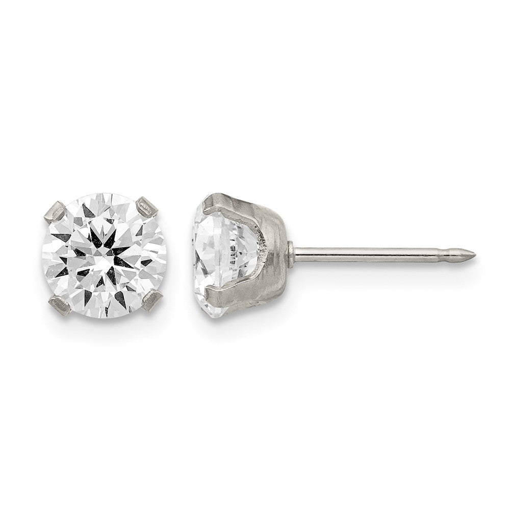 Inverness Stainless Steel 7mm CZ Post Earrings