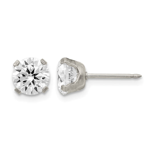 Inverness Stainless Steel 7mm CZ Post Earrings
