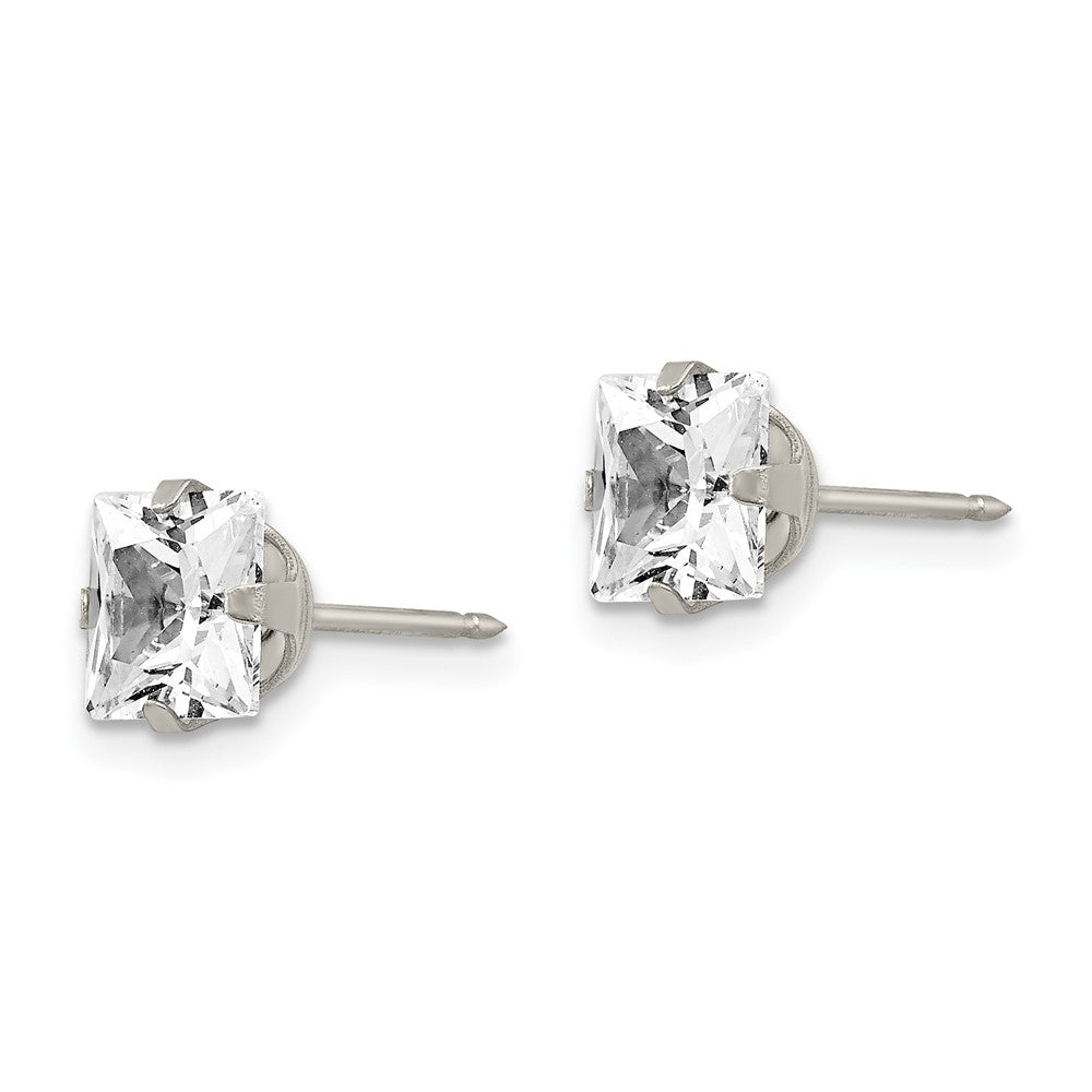 Piercing only Stainless Steel 7mm Faceted Square CZ Earrings