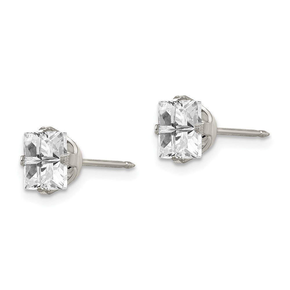 Piercing only Stainless Steel 7mm Faceted Square CZ Earrings