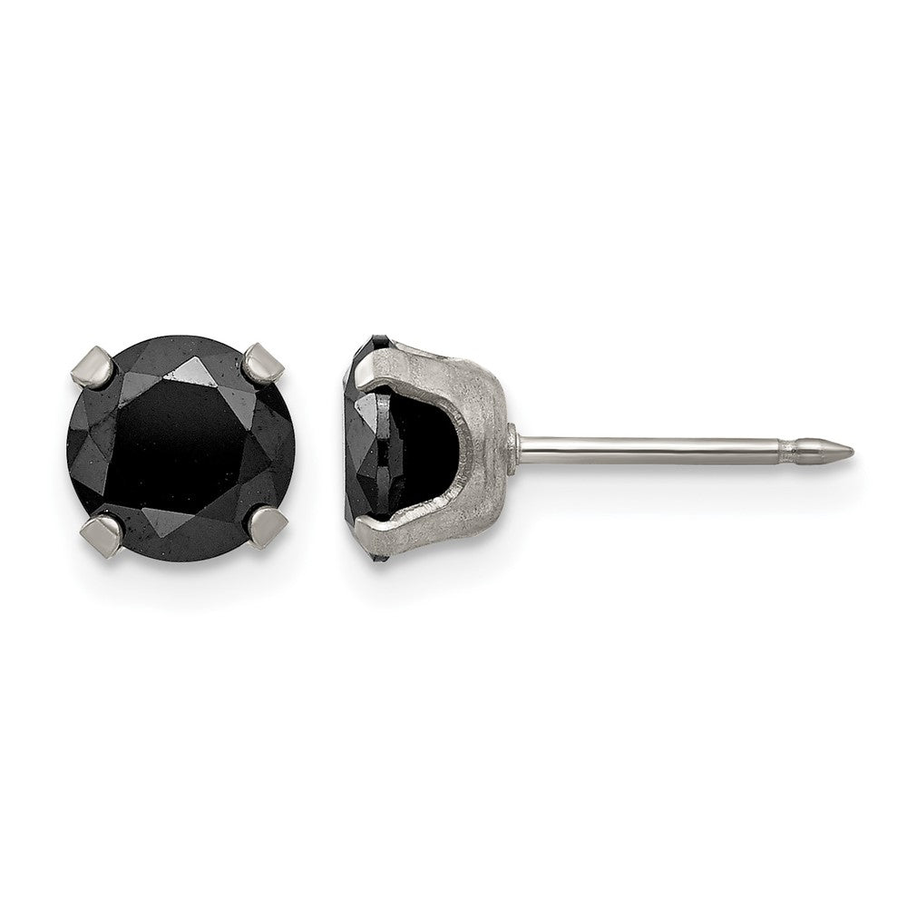 Inverness Stainless Steel 7mm Black CZ Earrings