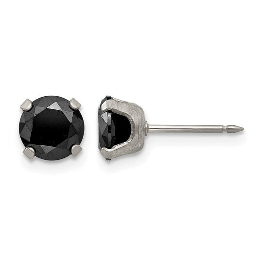 Inverness Stainless Steel 7mm Black CZ Earrings