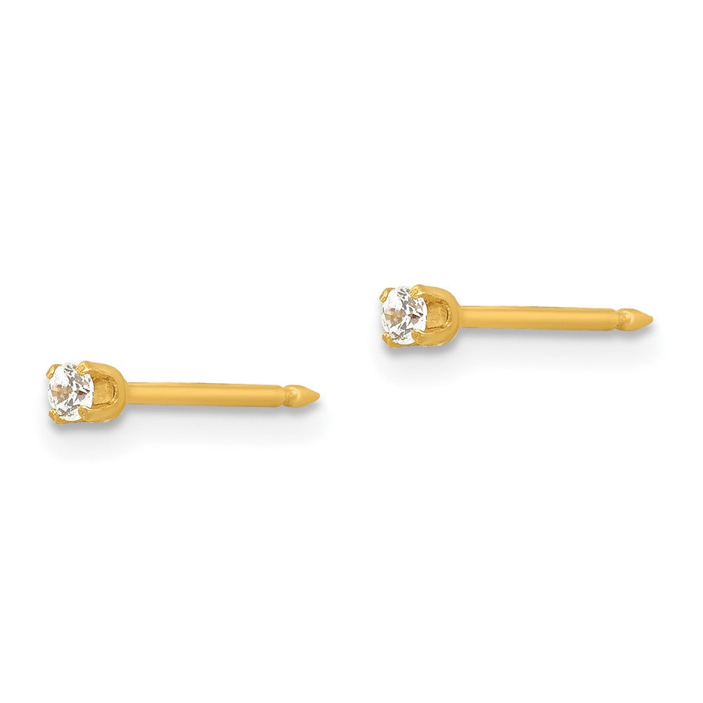 Piercing only Stainless Steel 24K Gold-plated 2mm CZ Post Earrings