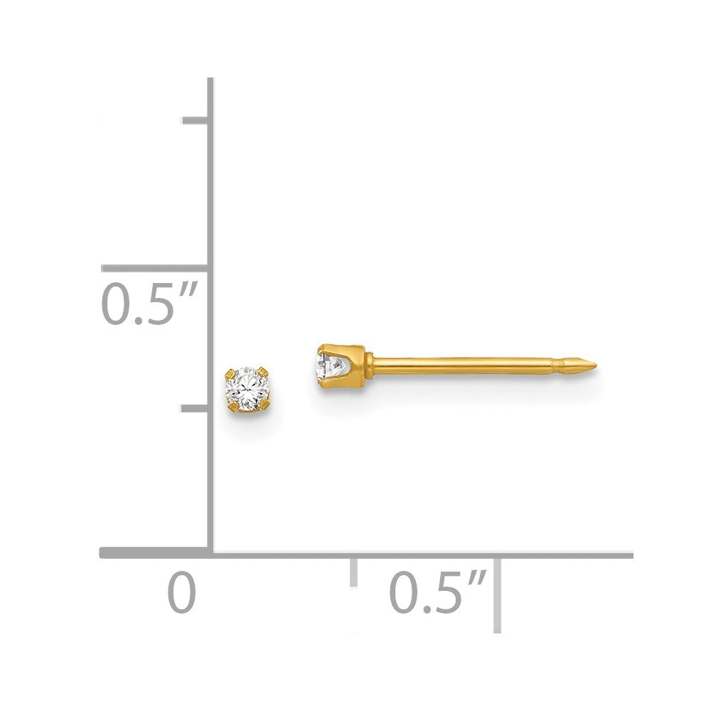 Piercing only Stainless Steel 24K Gold-plated 2mm CZ Post Earrings