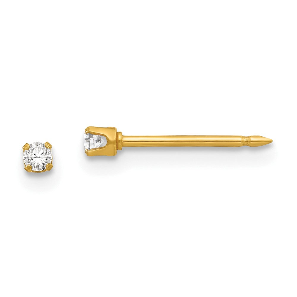Piercing only Stainless Steel 24K Gold-plated 2mm CZ Post Earrings