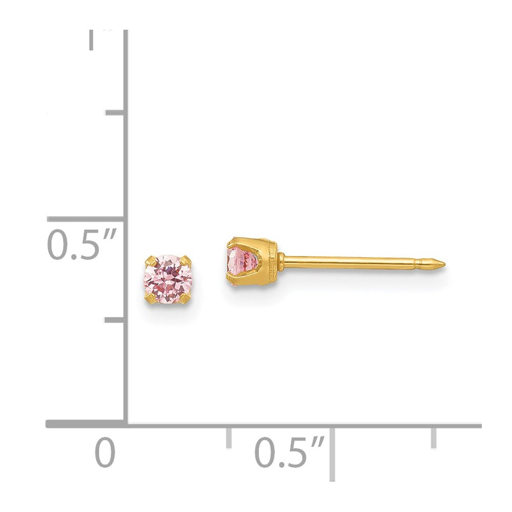 Piercing only Stainless Steel 24K Gold-plated 3mm Pink CZ Post Earrings