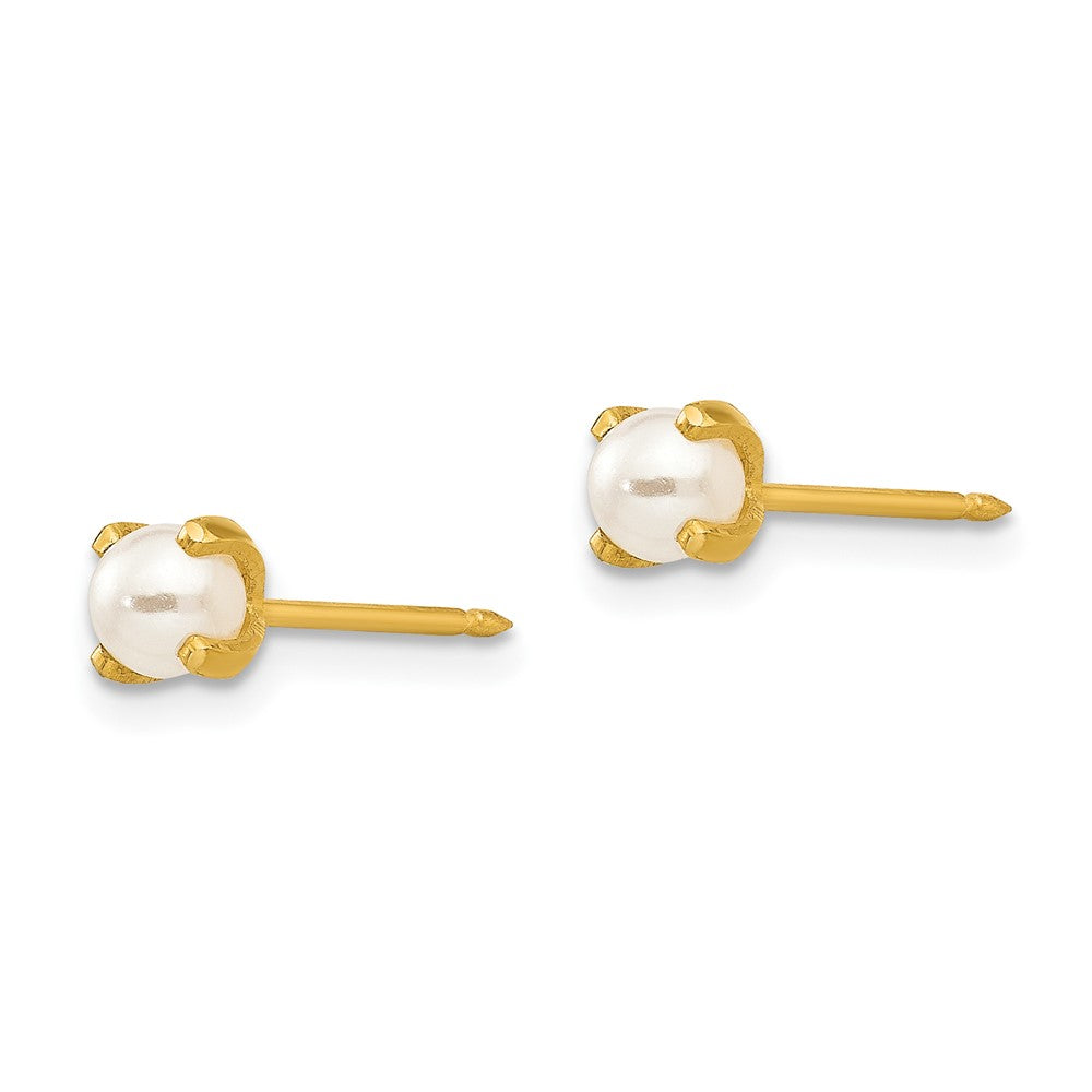 Piercing only Stainless Steel 24K Gold-plated 4mm Simulated Pearl Earrings