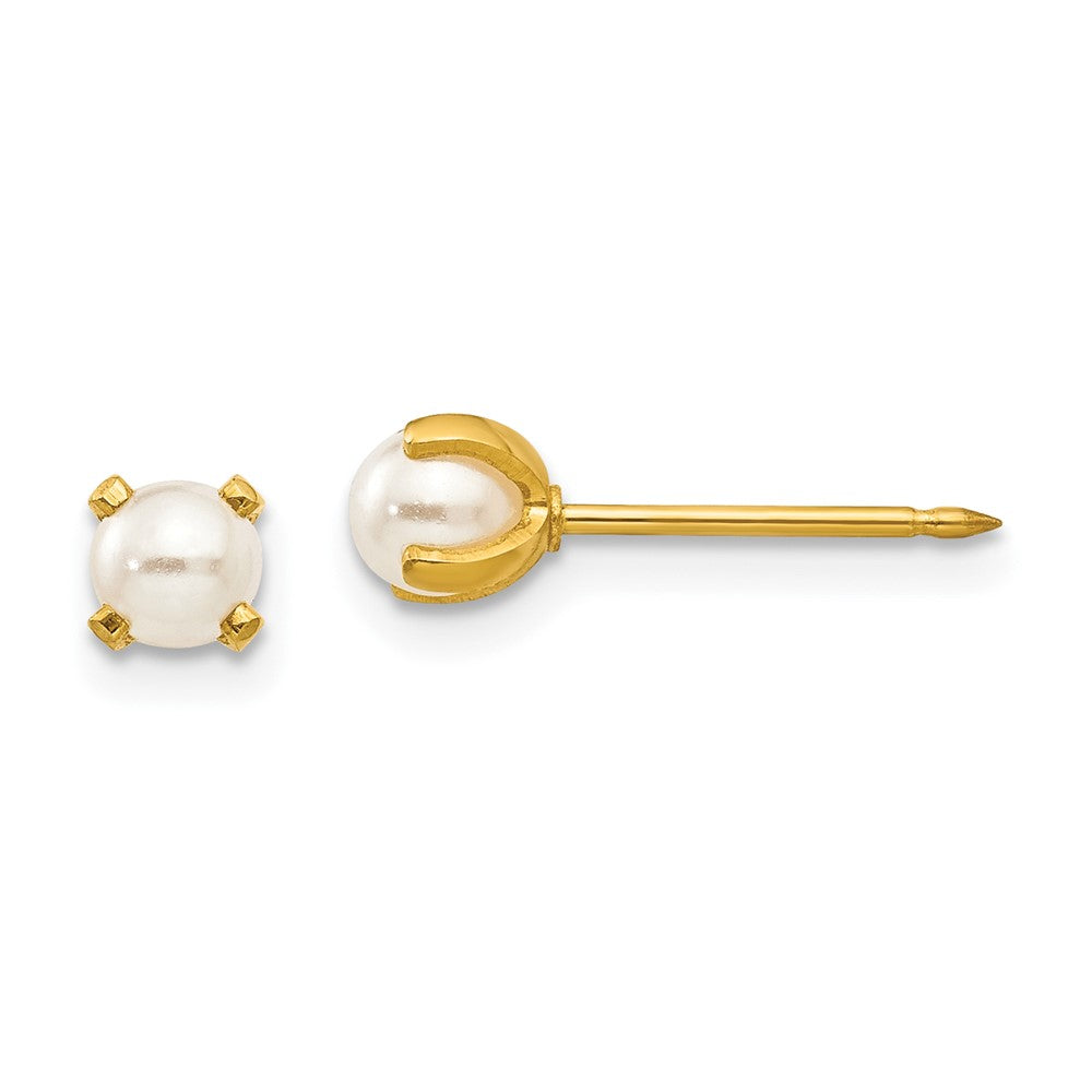 Piercing only Stainless Steel 24K Gold-plated 4mm Simulated Pearl Earrings