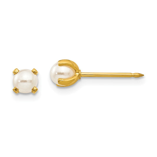 Piercing only Stainless Steel 24K Gold-plated 4mm Simulated Pearl Earrings