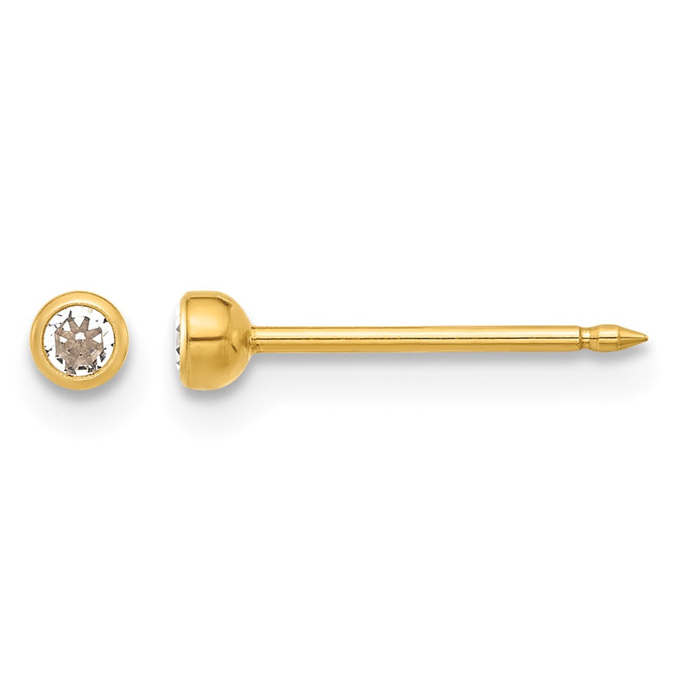 Piercing only Stainless Steel 24K GP Crystal Bezel Post Earrings