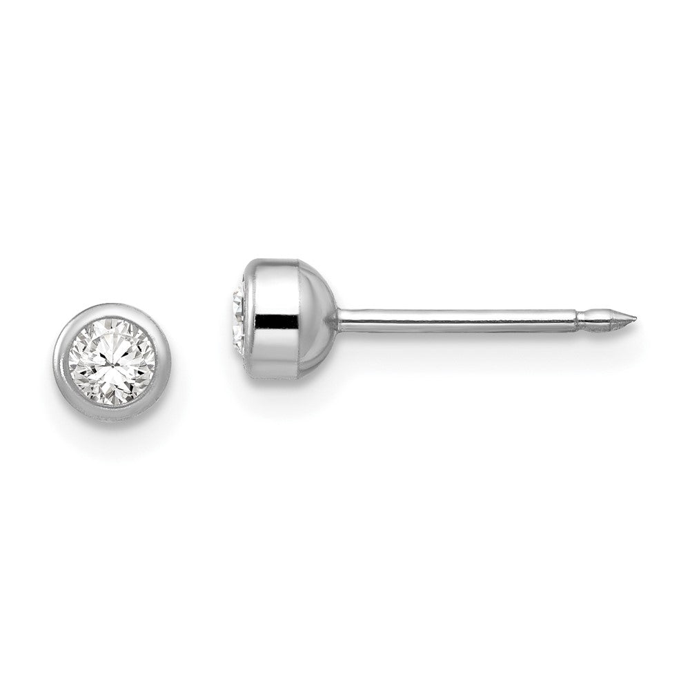 Piercing only 14k White Gold 4mm April Crystal Bezel Earrings