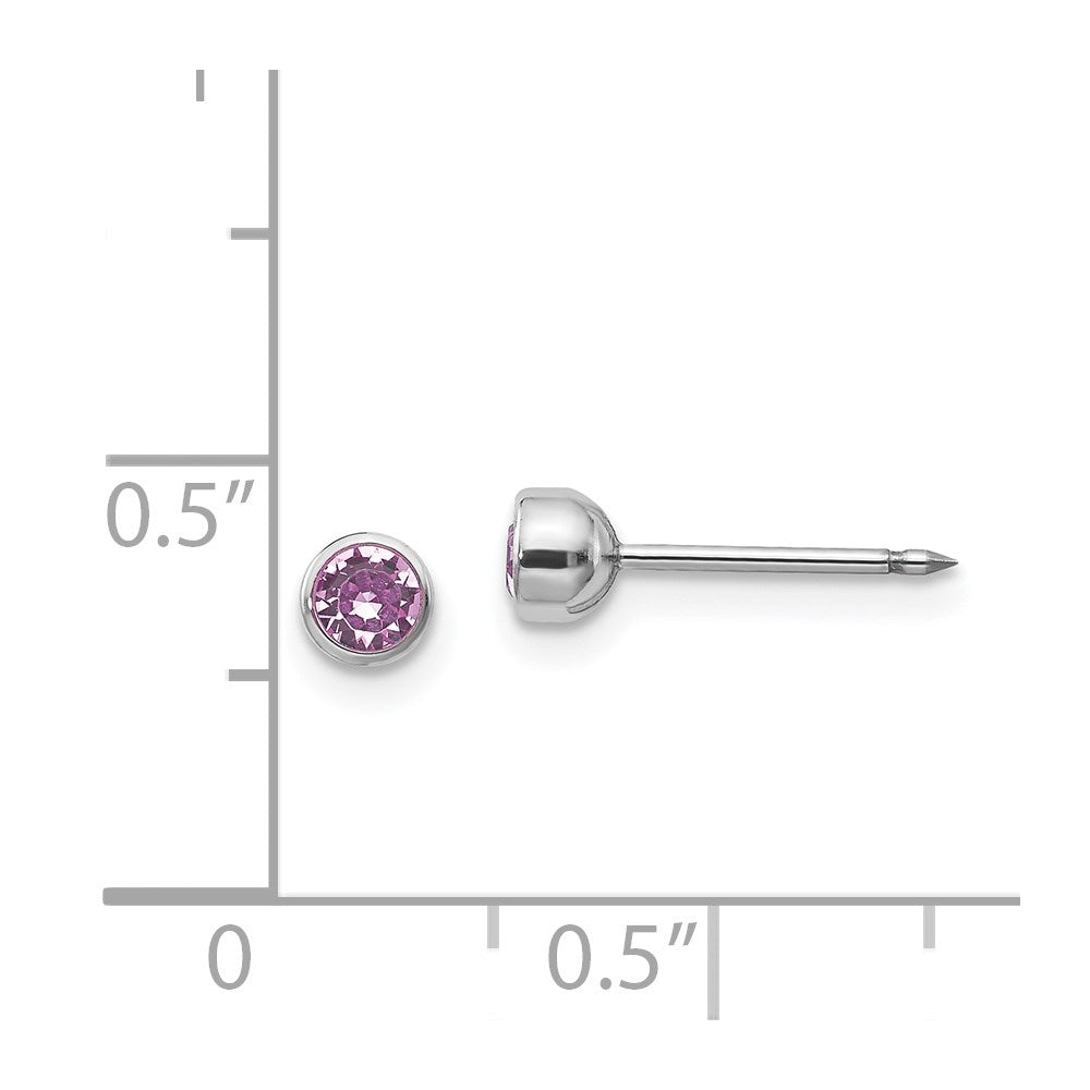 Piercing only 14k White Gold 4mm June Crystal Bezel Earrings