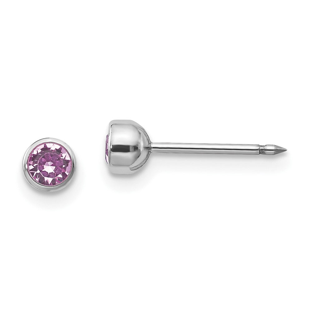 Piercing only 14k White Gold 4mm June Crystal Bezel Earrings