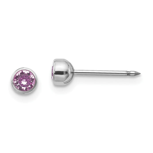 Piercing only 14k White Gold 4mm June Crystal Bezel Earrings