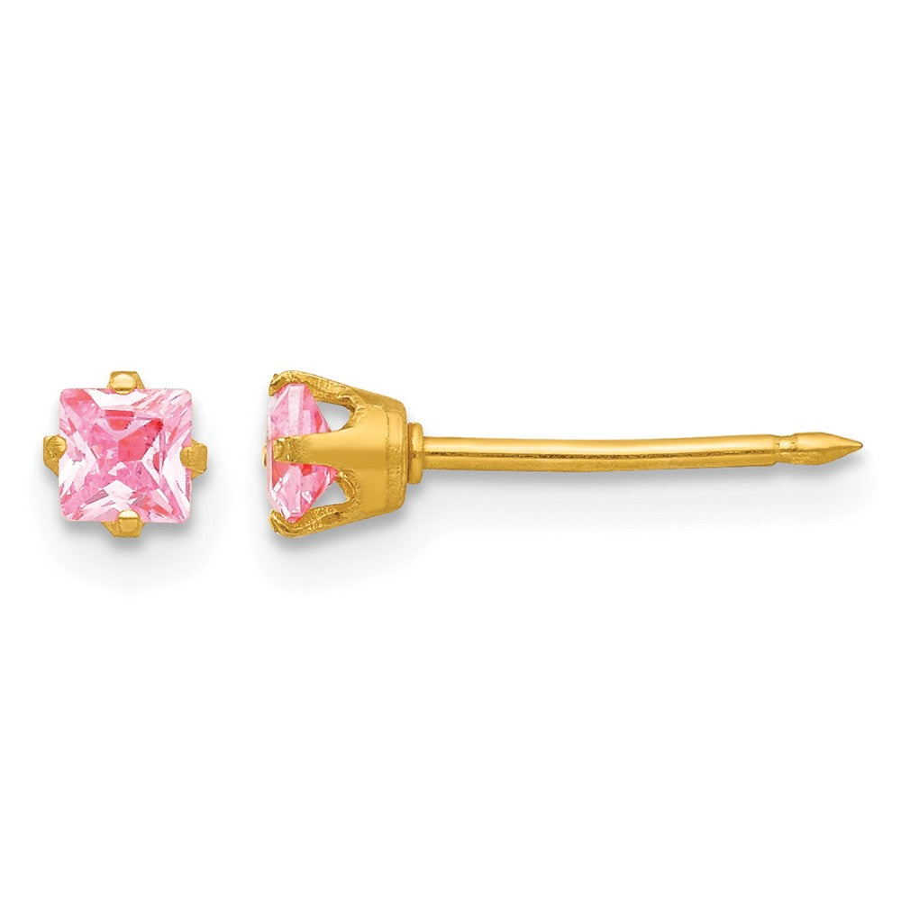 Inverness 14k 3mm Square Pink CZ Post Earrings