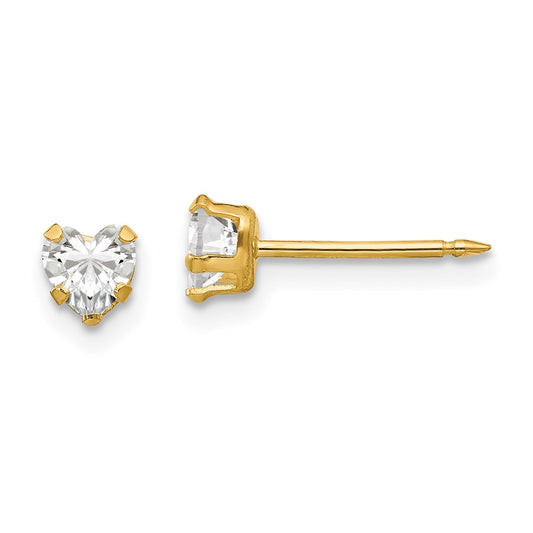 Piercing only 14k 4mm Clear Heart CZ Earrings
