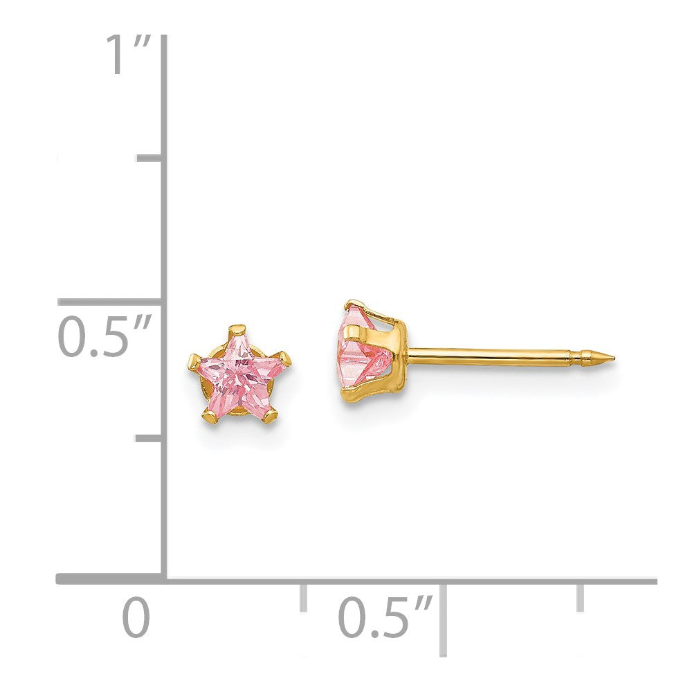 Piercing only 14k 4mm Pink Star CZ Earrings