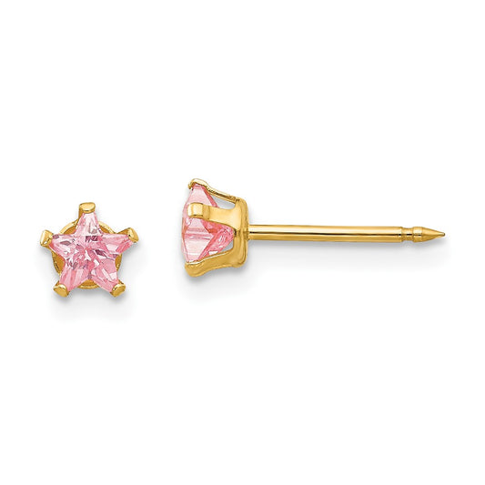 Piercing only 14k 4mm Pink Star CZ Earrings