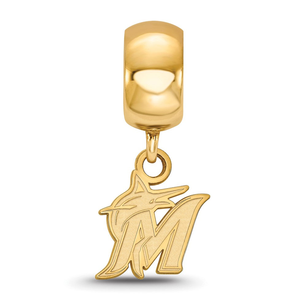 Sterling Silver Gold-plated MLB Miami Marlins Letter M and Marlin Extra Small Dangle Bead