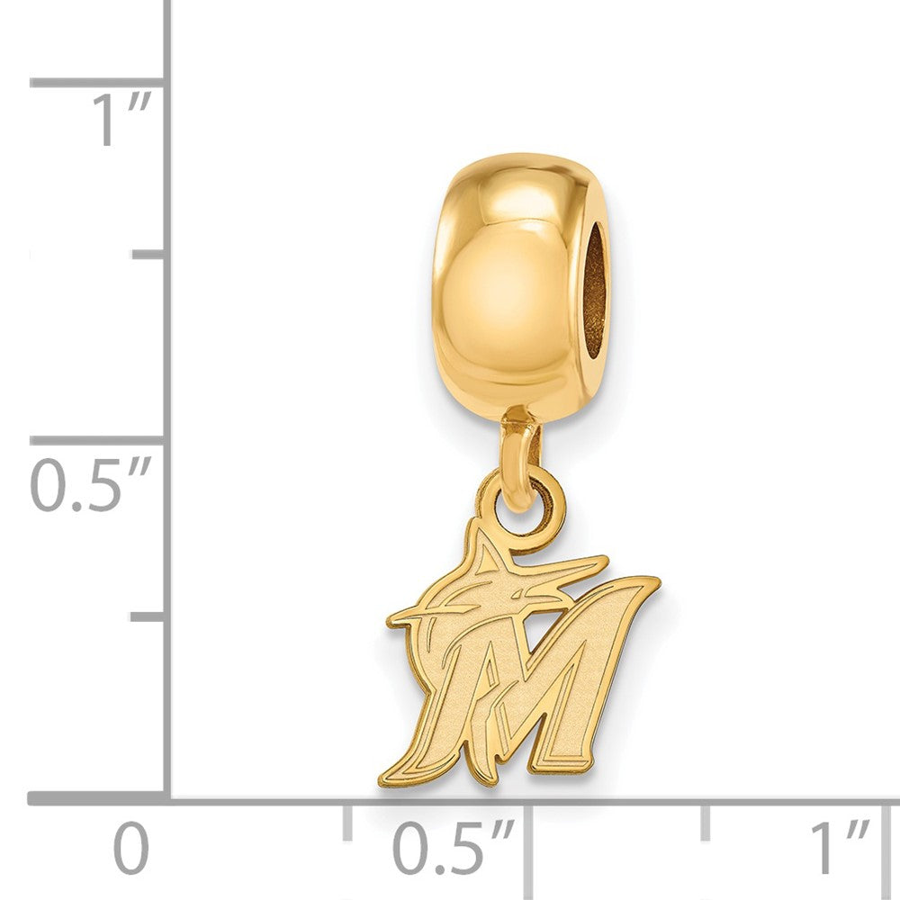 Sterling Silver Gold-plated MLB Miami Marlins Letter M and Marlin Extra Small Dangle Bead
