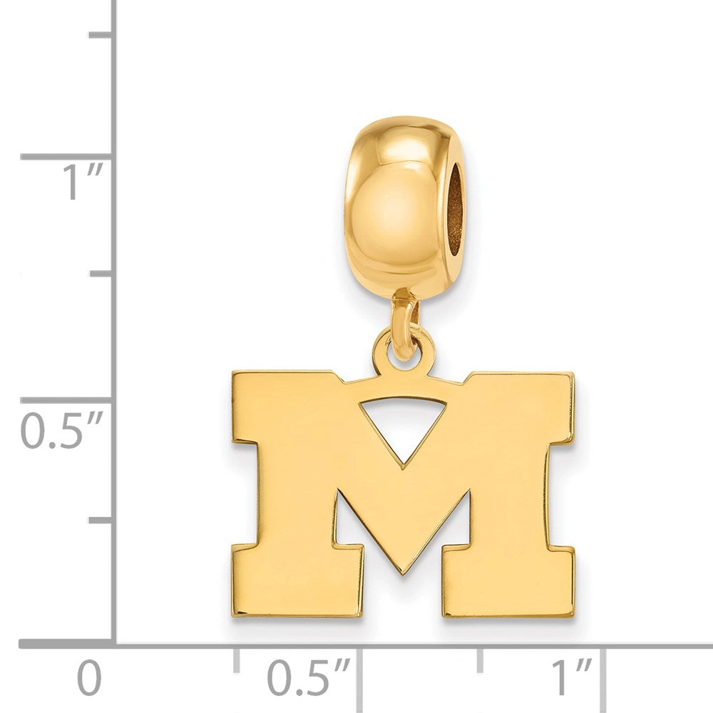 Sterling Silver Gold-plated University of Michigan Letter M Small Dangle Bead Charm