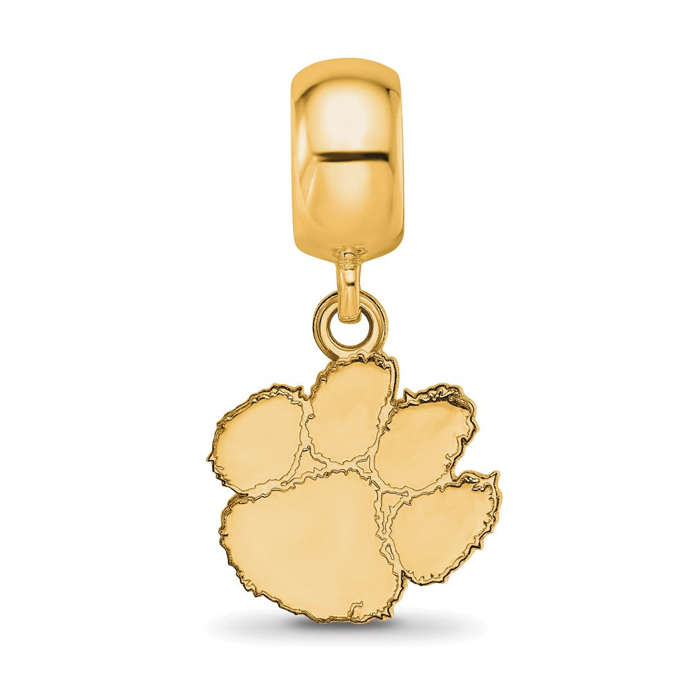 Sterling Silver Gold-plated Clemson University Tiger Paw Small Dangle Bead Charm