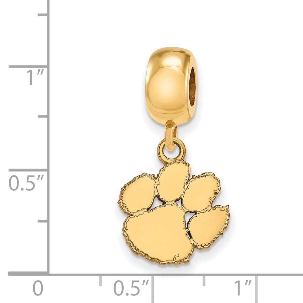 Sterling Silver Gold-plated Clemson University Tiger Paw Small Dangle Bead Charm