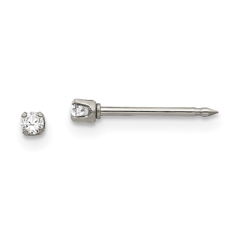 Piercing only Stainless Steel Polished 2mm CZ Post Earrings
