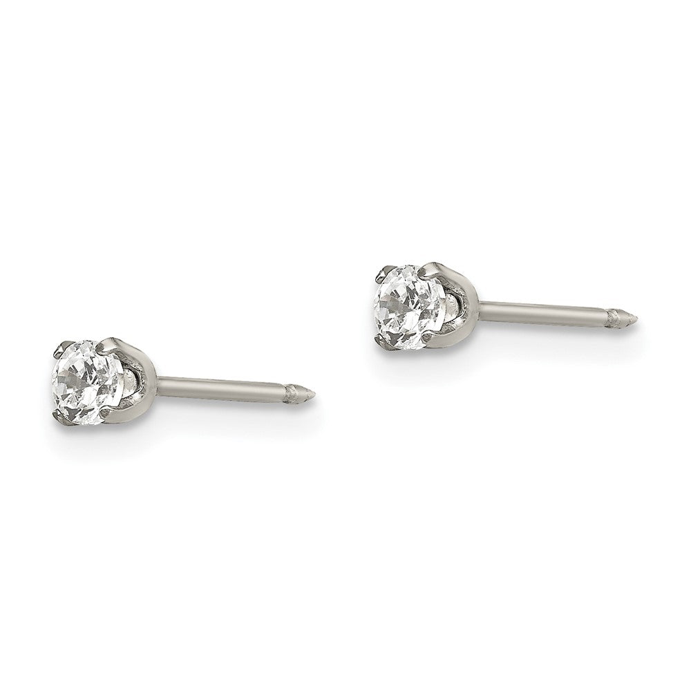 Piercing only Stainless Steel Polished 3mm CZ Post Earrings
