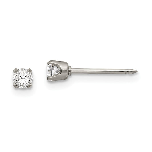Piercing only Stainless Steel Polished 3mm CZ Post Earrings
