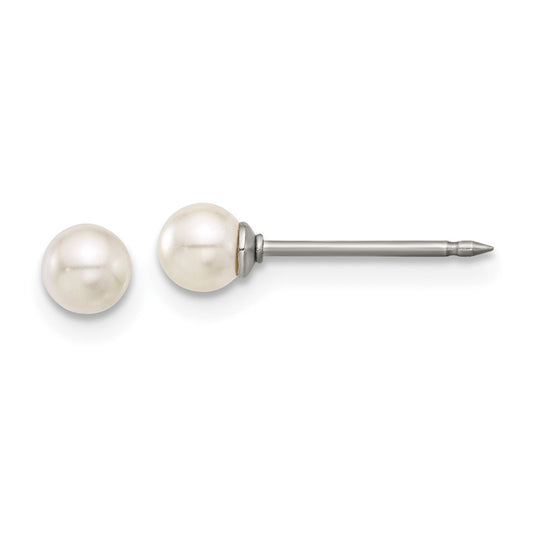 Piercing only Titanium 4mm Glass Pearl Post Earrings