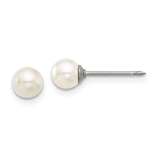 Piercing only Titanium 5mm Glass Pearl Post Earrings