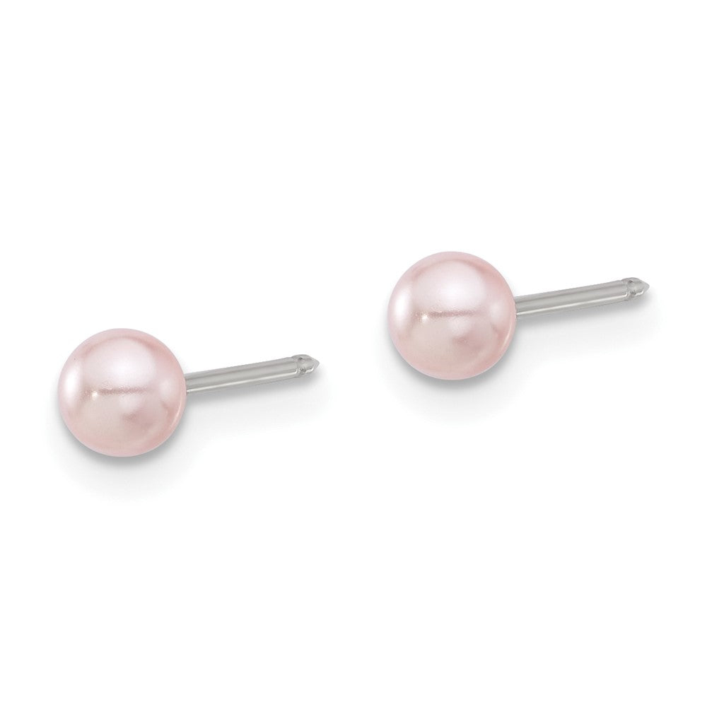 Piercing only Stainless Steel 4mm Pink Glass Pearl Post Earrings