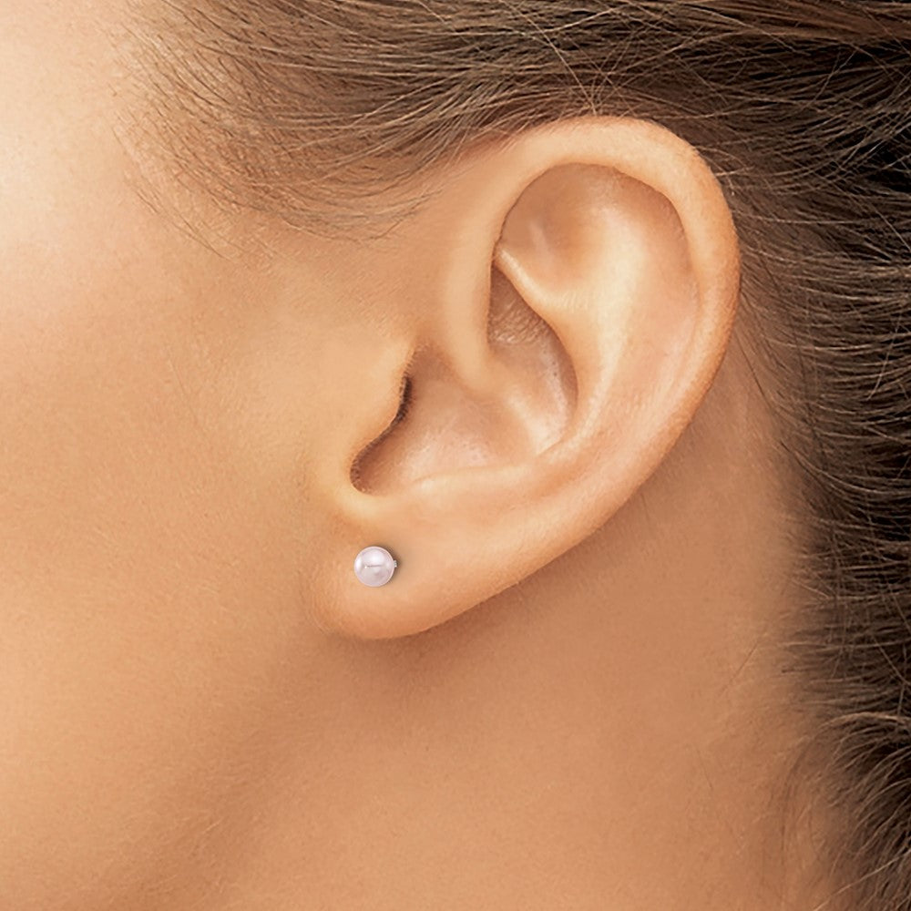 Piercing only Stainless Steel 4mm Pink Glass Pearl Post Earrings
