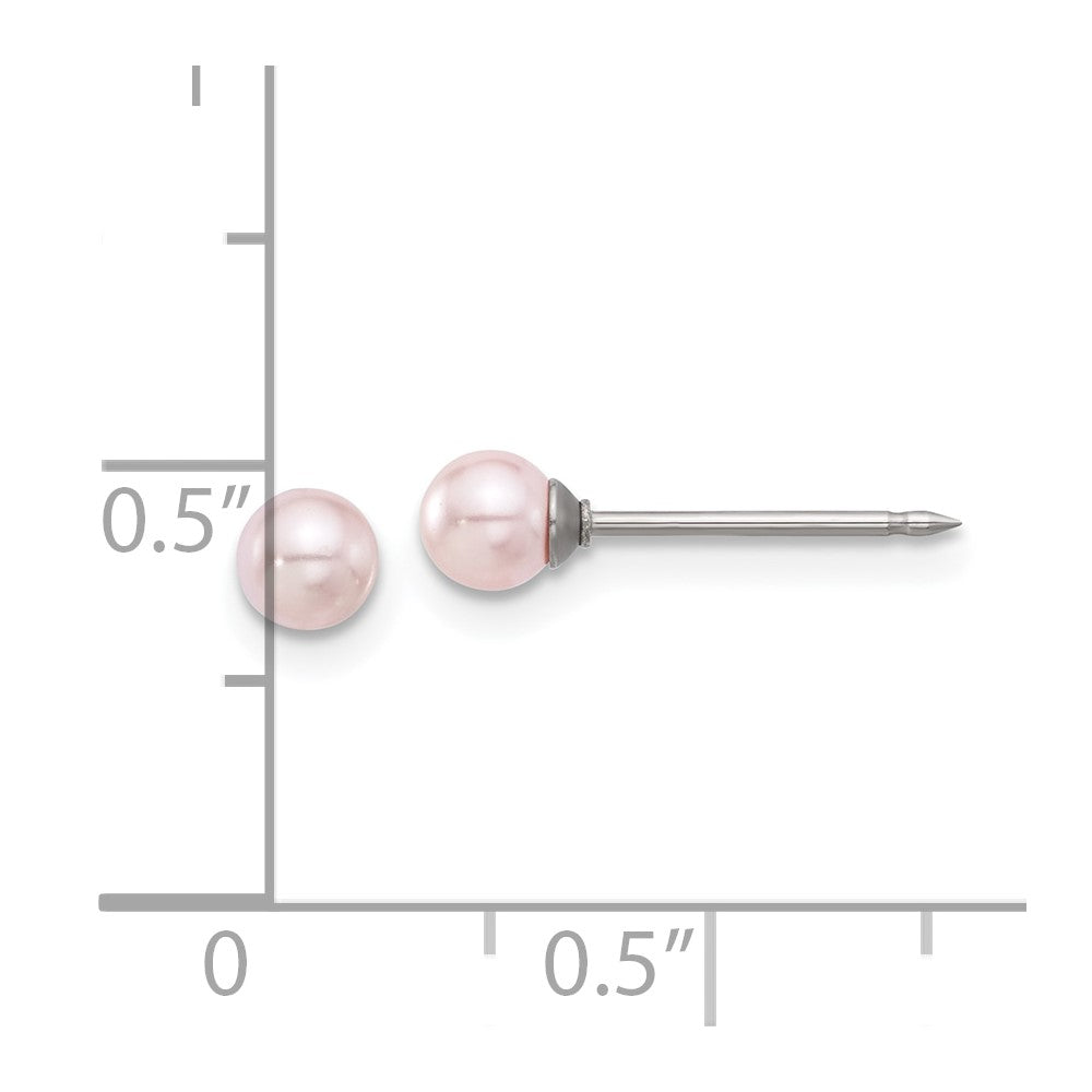 Piercing only Stainless Steel 4mm Pink Glass Pearl Post Earrings