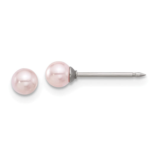 Piercing only Stainless Steel 4mm Pink Glass Pearl Post Earrings