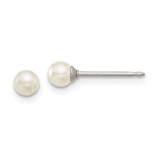 Piercing only Stainless Steel 4mm Glass Pearl Post Earrings