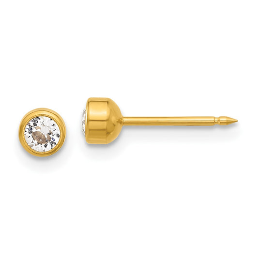 Piercing only 14K Polished 4mm Crystal Bezel Post Earrings
