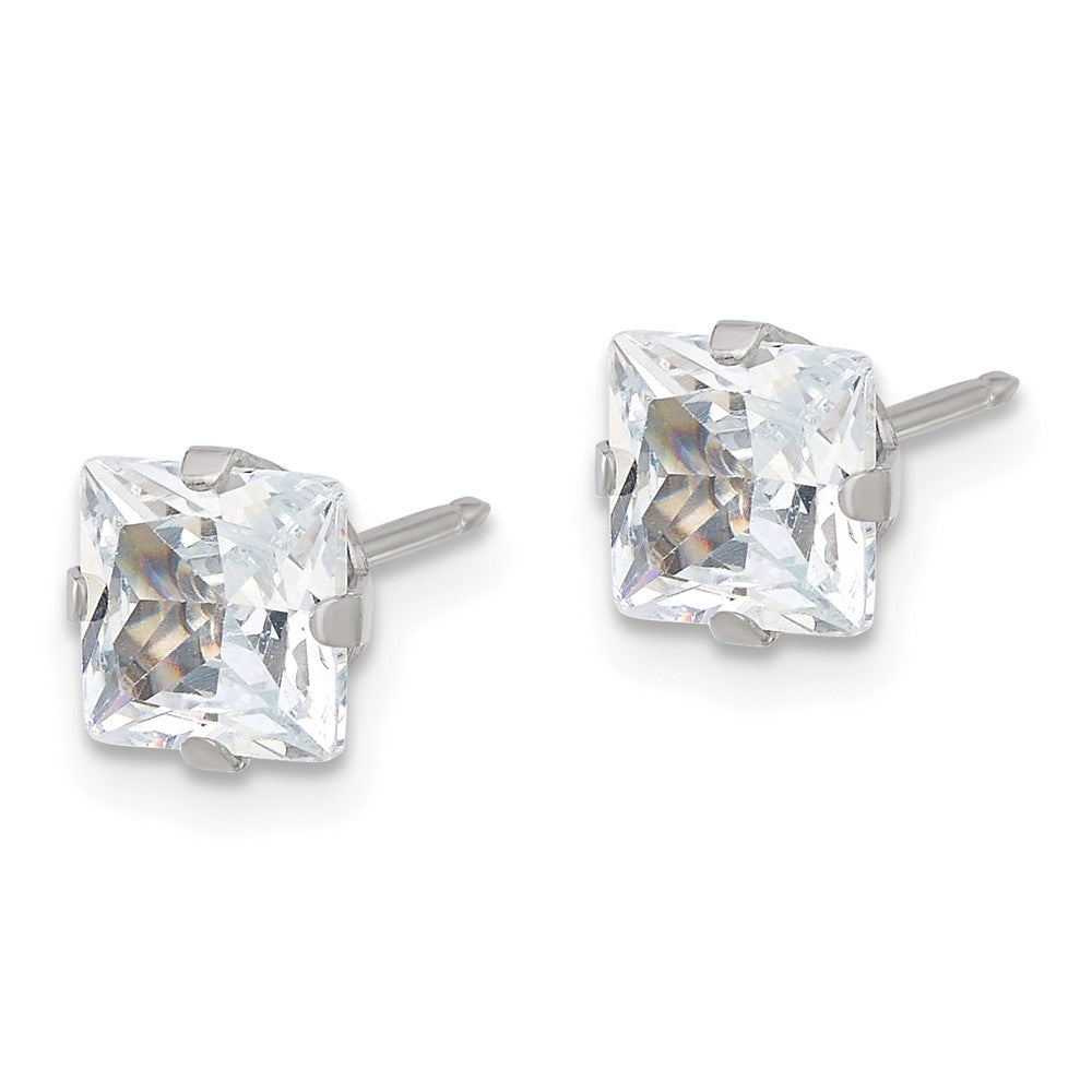 Piercing only Stainless Steel 6mm Square CZ Post Earrings
