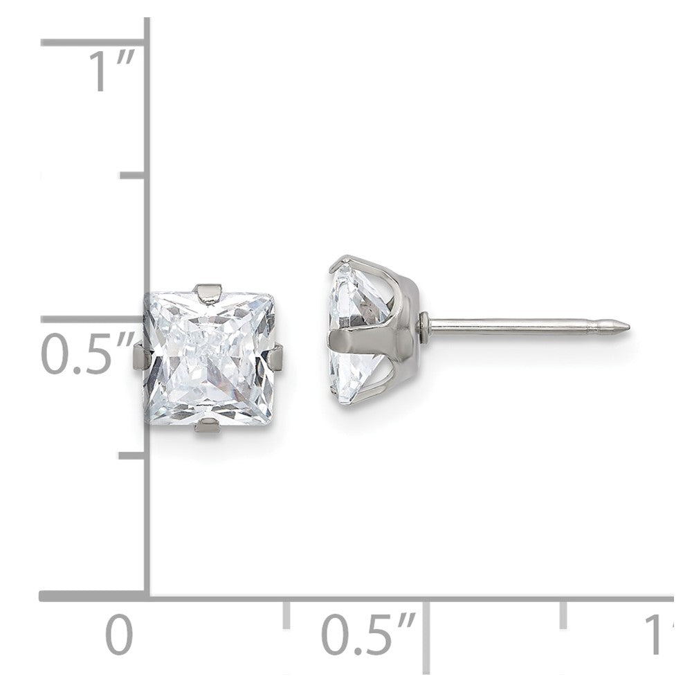 Piercing only Stainless Steel 6mm Square CZ Post Earrings