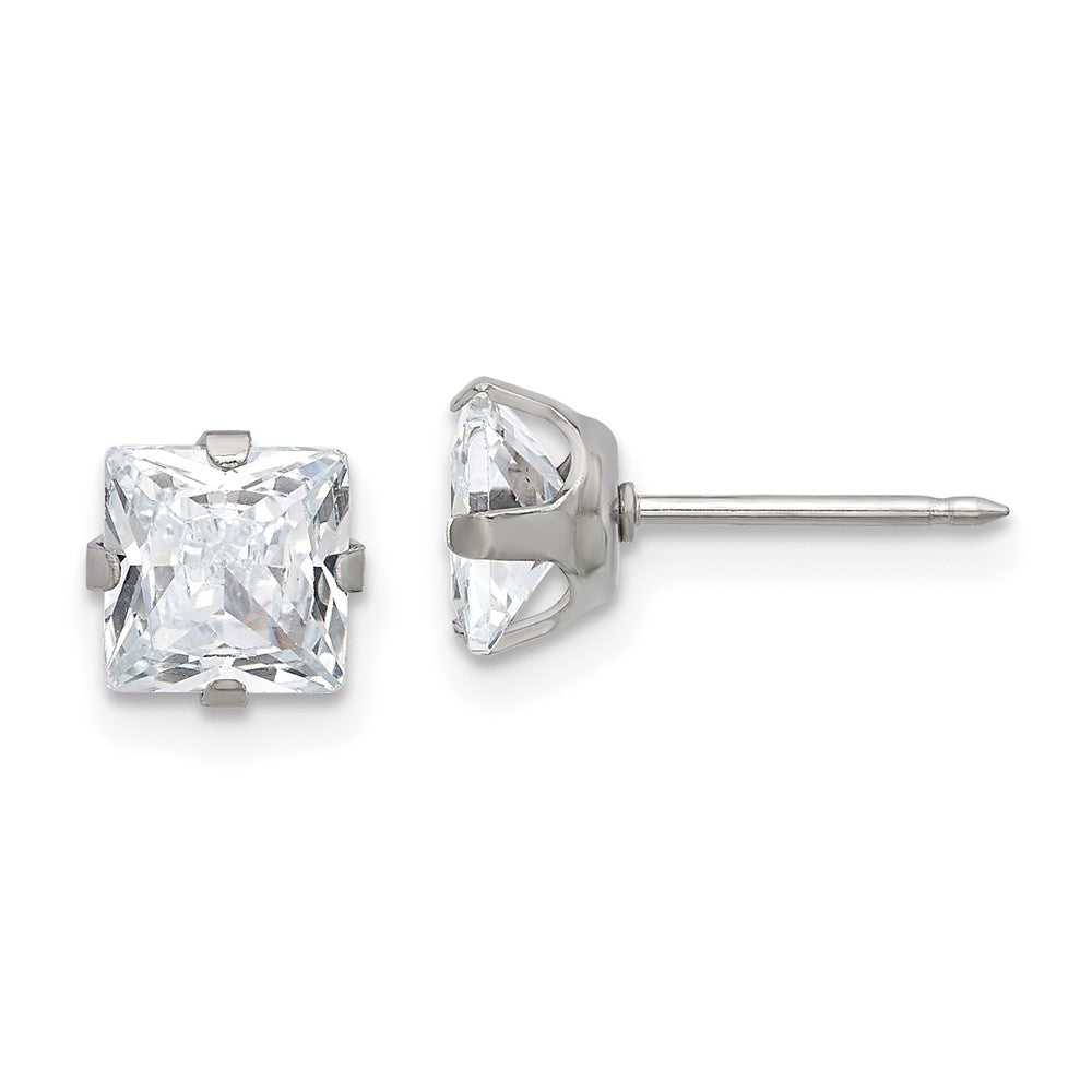 Piercing only Stainless Steel 6mm Square CZ Post Earrings