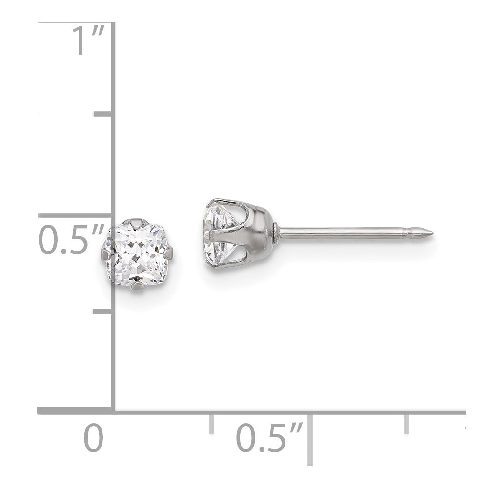 Piercing only Stainless Steel 4mm Square CZ Post Earrings