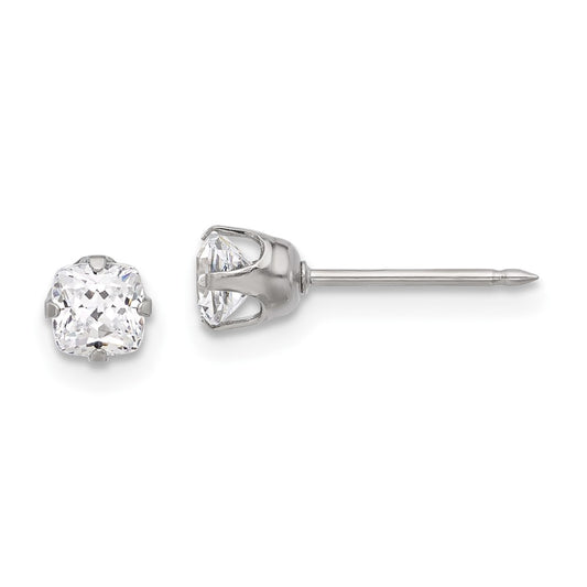 Piercing only Stainless Steel 4mm Square CZ Post Earrings