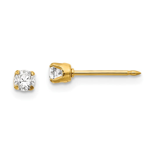 Piercing only 14k 3mm CZ Long Post Earrings