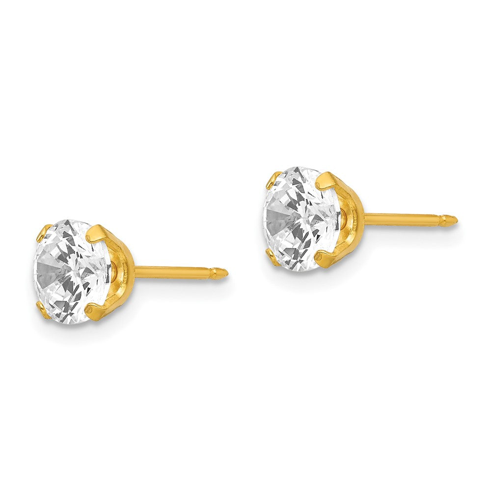 Inverness Stainless Steel 24K Gold-plated 7mm CZ Earrings