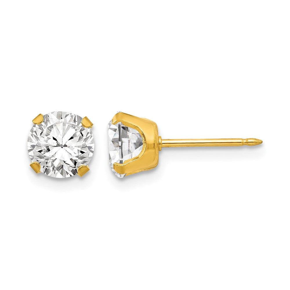 Inverness Stainless Steel 24K Gold-plated 7mm CZ Earrings