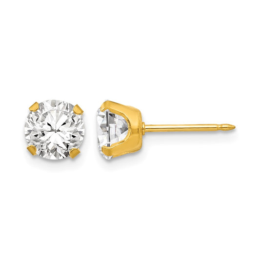 Inverness Stainless Steel 24K Gold-plated 7mm CZ Earrings